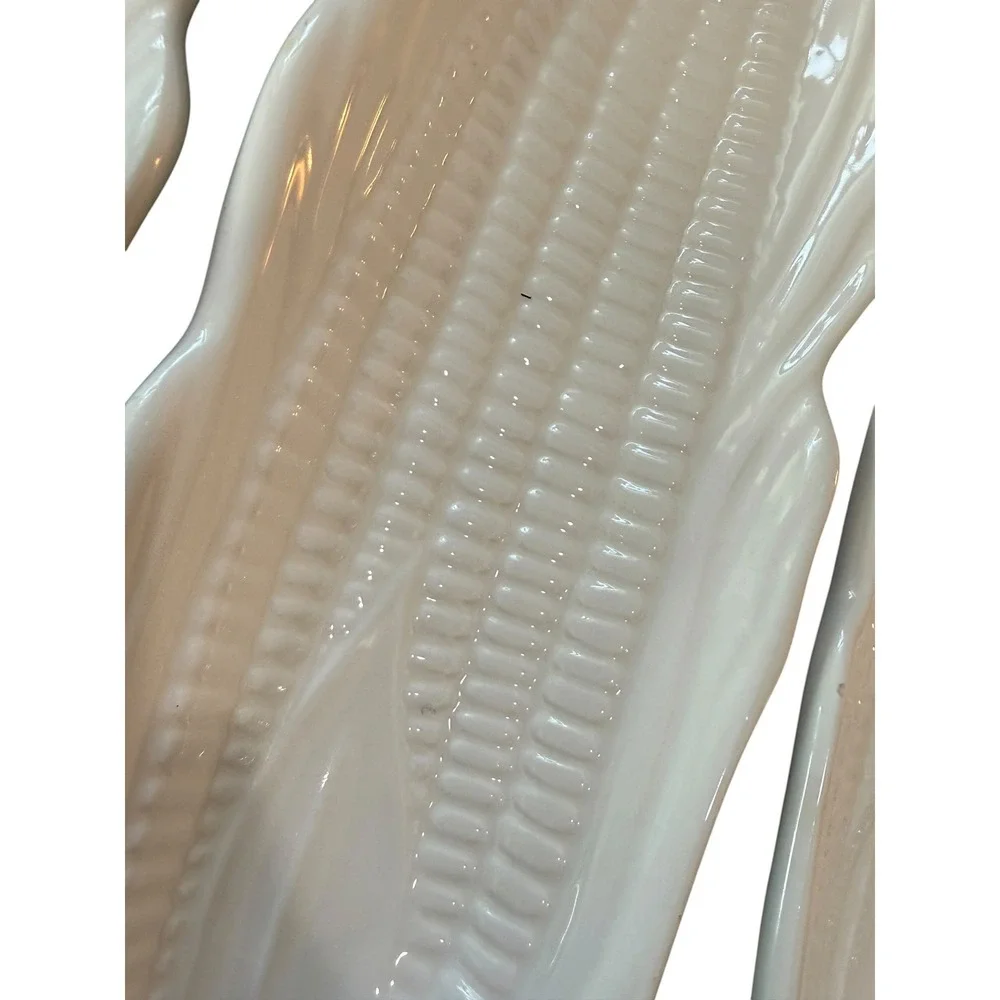 Vintage Pier 1 Japan White Ceramic Corn Dishes Set of 4 Corn Cob Serving Trays